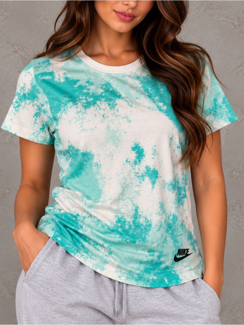Nike Women's Turquoise and White Tie-Dye Short Sleeve Tee T Shirt Size Small